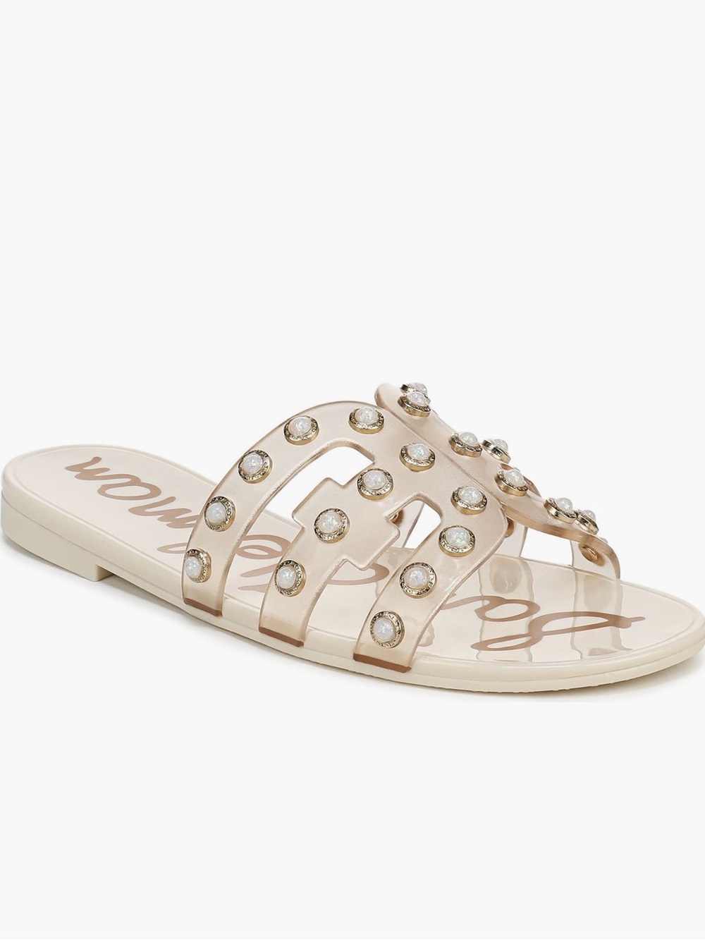 Sam Edelman Bay Jelly Sandal Transparent Ivory with Pearls